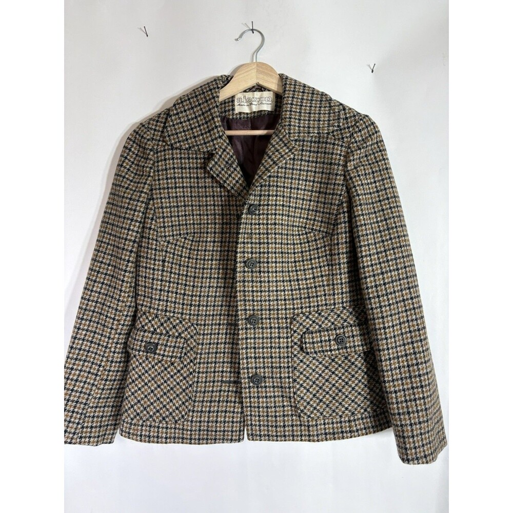 Women's Vintage Alexon Blazer Jacket Size 4 Wool Green Brown Black EUC